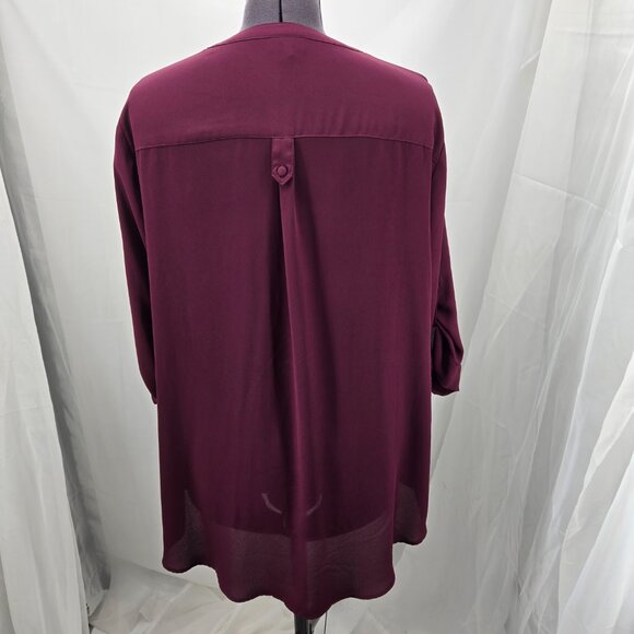 810-2 Torrid Purple/Burgandy Harper ¾ sleeve hi-low Tunic Blouse Size 2 18/20 - Picture 8 of 12